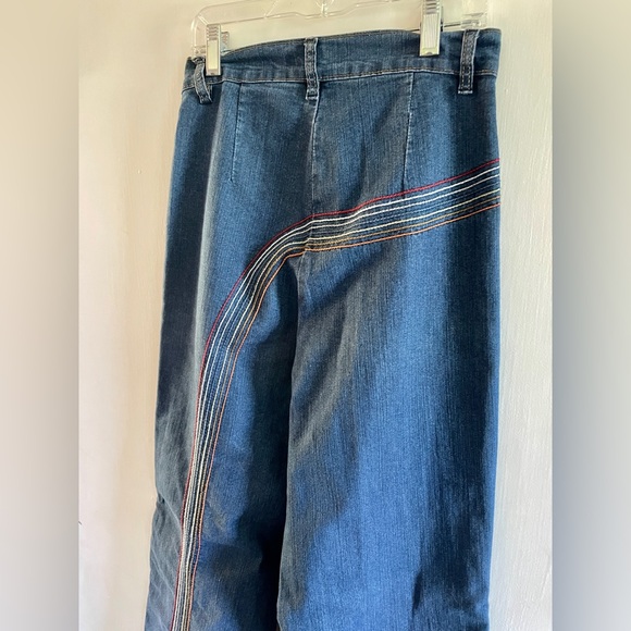 Mod Cloth High Waist Wide Leg Jeans sz 4 Stretch denim rainbow embroidery - Picture 4 of 8